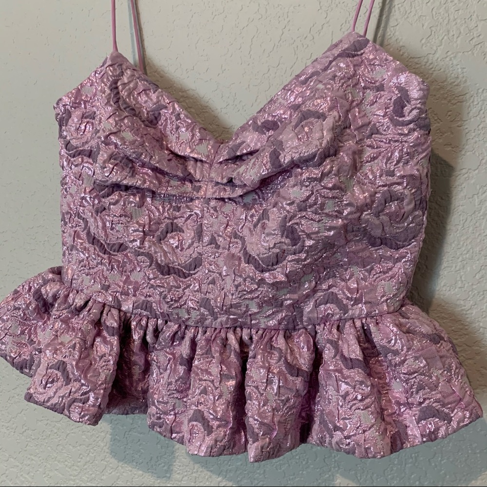 New Zara Strappy Peplum Lilac Purple Metallic Top - Picture 5 of 6
